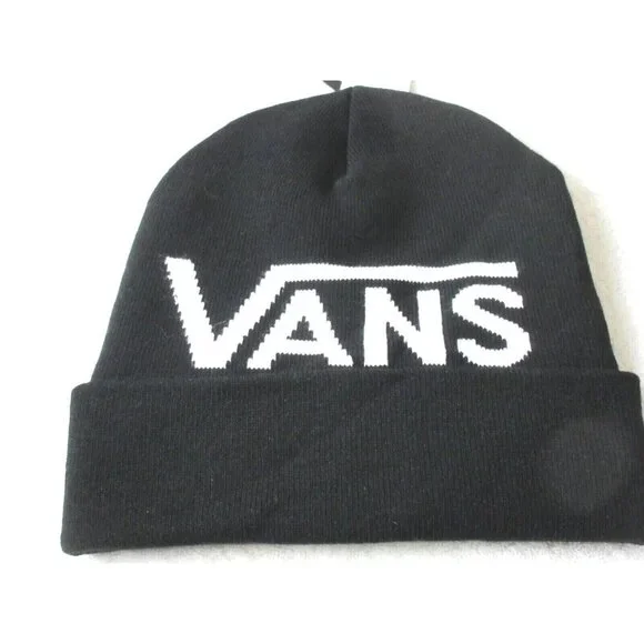 Vans Unisex Breaking Curfew Black White Logo Cuff Beanie Skull Cap Hat OSFA NWT - Picture 3 of 3